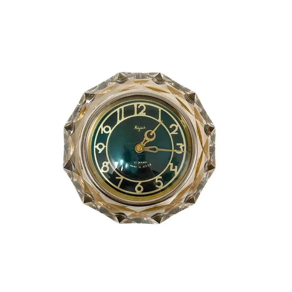 Vintage Majak Crystal Desk Clock 11 Jewels Mechanical Made in USSR